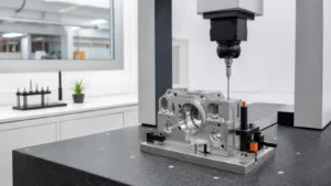 Coordinate measuring machine inspecting a CNC-machined component