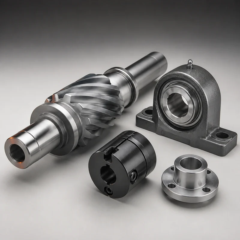 Representative shafts, bearing housings and couplings for industrial machinery