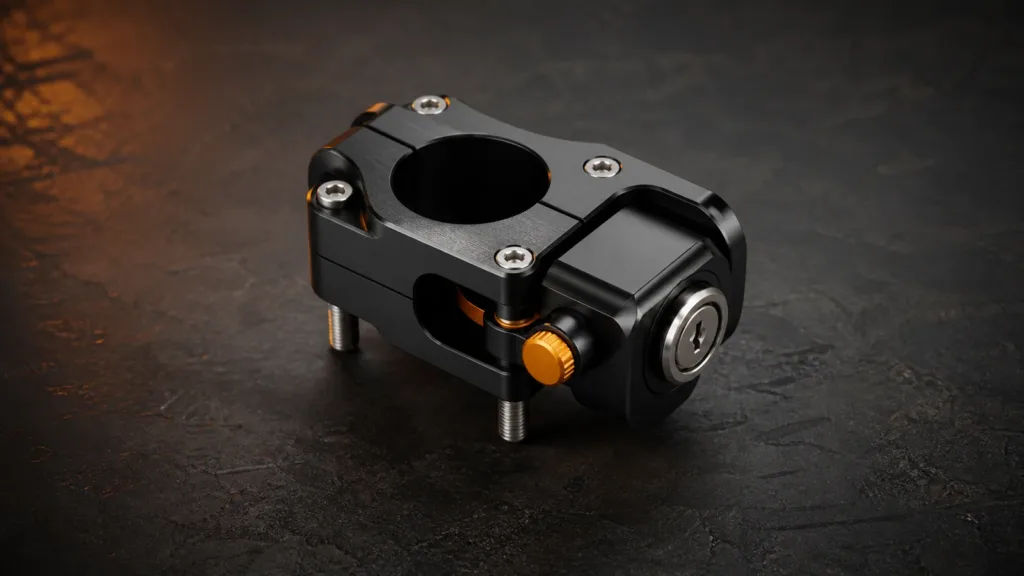 Precision-machined motorcycle handlebar locking clamp