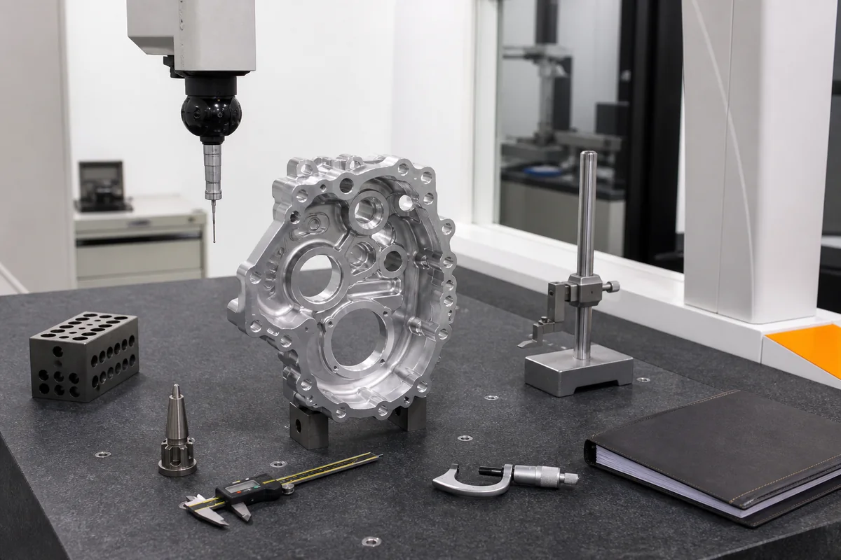 CNC-machined component prepared for dimensional inspection