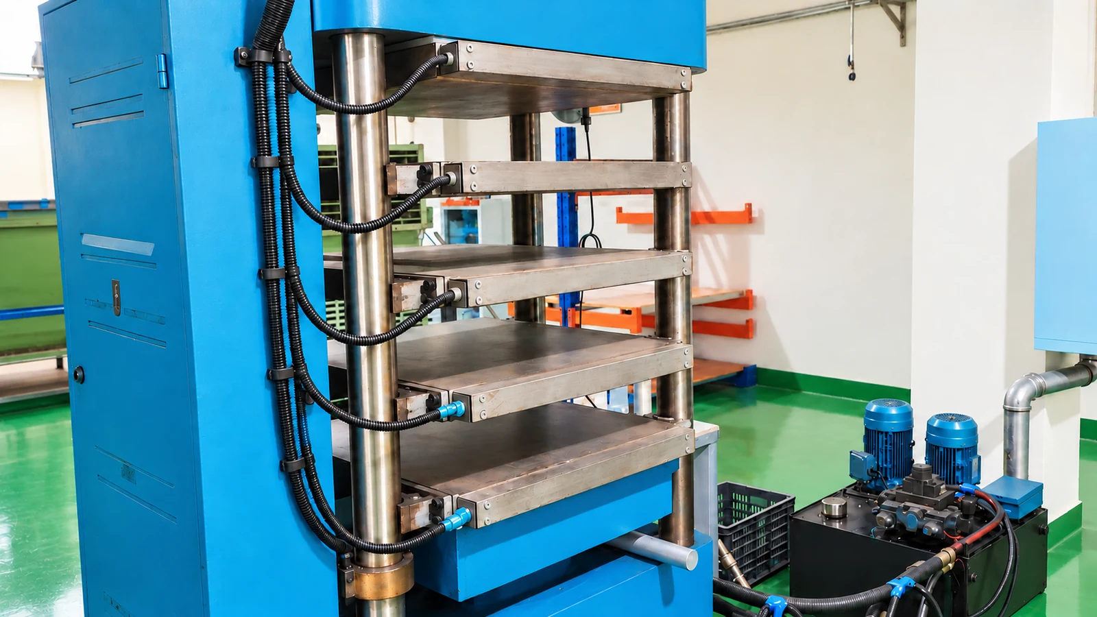 Hot press equipment for composite manufacturing at the Grancen factory